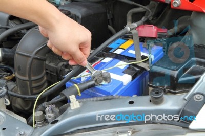 Change Car Batteries Stock Photo