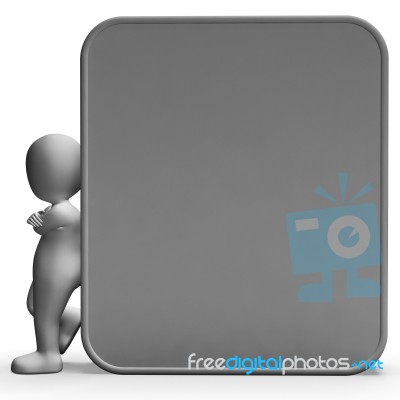 Character Leaning On Blank Board Allows Message Or Presentation Stock Image
