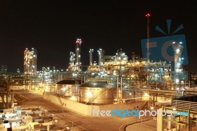 Chemical Plant In Night Time Stock Photo