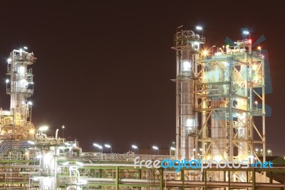 Chemical Plant In Night Time Stock Photo