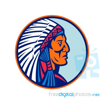 Cheyenne Chief Head Mascot Stock Image