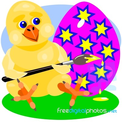 Chick Painting Easter Egg Stock Image