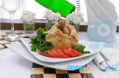 Chicken Leg Stuffed With Mushrooms In Pastry Stock Photo