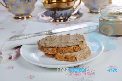 Chicken Liver Pate On Bread Stock Photo