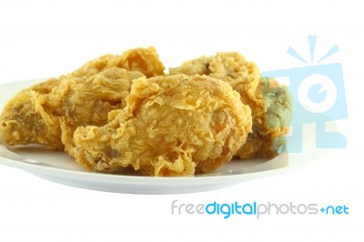 Chicken Wing Fried Focus Near Dish On White Background Stock Photo