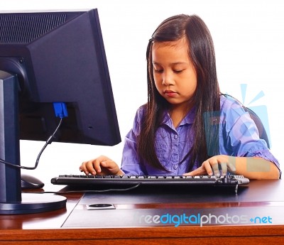 Child Working On Computer Stock Photo
