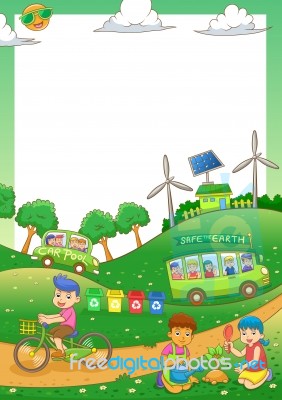 Children Save Our Green World Frame Stock Image