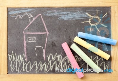 Childs Drawing Made With Chalk Stock Photo