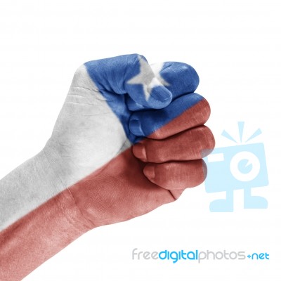 Chile Flag On Hand Stock Photo