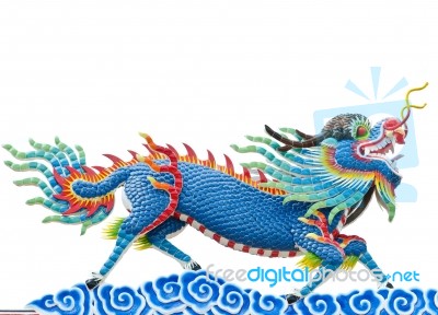 Chinese Blue Dragon Statue Stock Photo