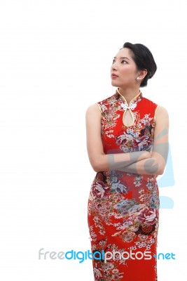 Chinese Girl Crossing Arms Stock Photo