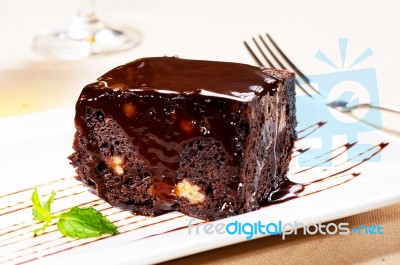 Chocolate And Walnuts Cake Stock Photo