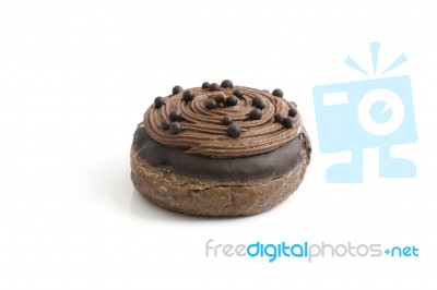 Chocolate Donut Isolated In White Background Stock Photo