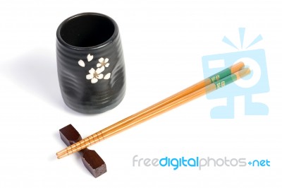 Chopsticks And Tea Bowl Stock Photo