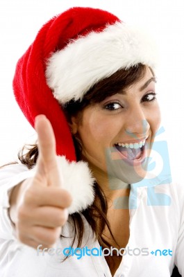 Christmas Girl Showing Thumbs Up Stock Photo
