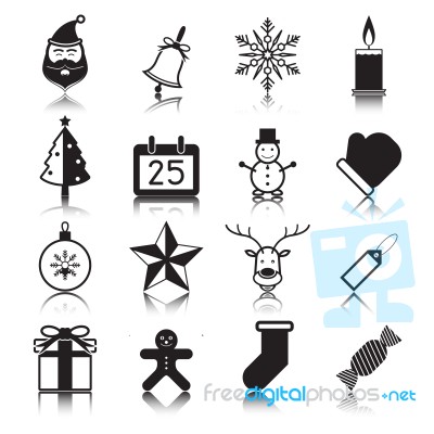 Christmas With Reflection Icon Set  Illustration Stock Image