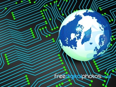 Circuit Board Shows Globally Worldwide And Electronics Stock Image