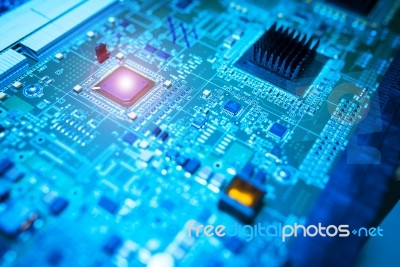Circuit Electronic On Motherboard Stock Photo