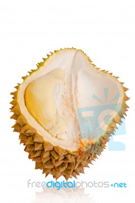 Close Up Of Peeled Durian Isolated On White Background Stock Photo