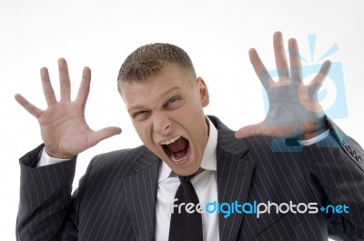 Close Up Of Shouting Adult Lawyer Stock Photo