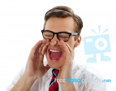 Close View Of Excited Businessman Stock Photo