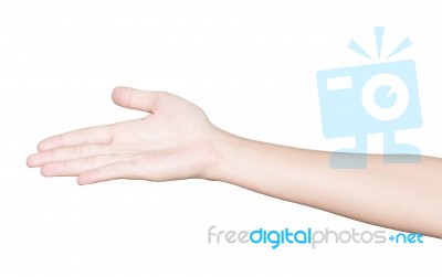 Closeup Hand Receive Isolated White Clipping Path Inside Stock Photo