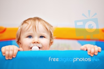 Closeup Of One Year Baby Boy Stock Photo