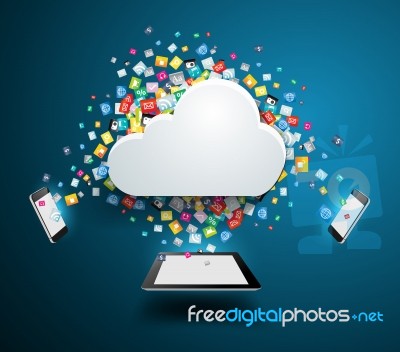 Cloud Computing Concept With Colorful Application Icon Stock Image