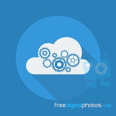Cloud Computing Flat Icon. Cloud With Gears Stock Image