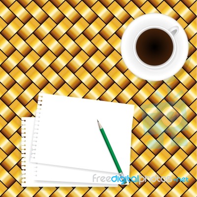 Coffee And Paper Note On Seamless Yellow Wooden Background Stock Image
