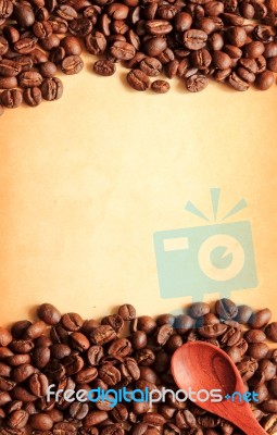 Coffee Beans And Wooden Spoon Stock Photo