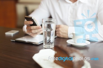 Coffee Break With Tablet And Smartphones Stock Photo