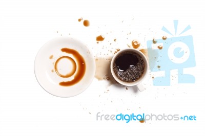 Coffee Spill Stain Accident White Background Stock Photo
