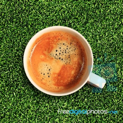 Coffee Top View On Grass Stock Photo