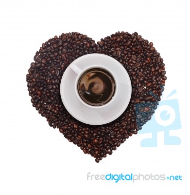 Coffee With Heart Shape Bean Stock Photo