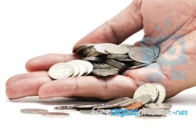 Coins In Hand Stock Photo