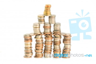 Coins Towers Isolated On White Stock Photo