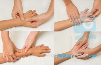 Collage Of Children Massage With Mother Hand Stock Photo