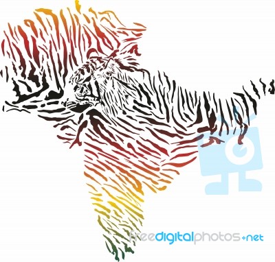 Color Map Of Indian Subcontinent With Tiger Background Stock Image