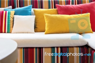 Colorful Cushion In Sofa Stock Photo Royalty Free Image Id 10094941 Colorful Cushion In Sofa Stock Photo