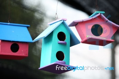 Colorful Wooden Bird House Stock Photo