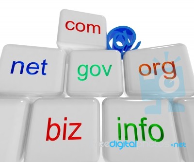 Com Net Org Info Blocks Shows Internet Or Web Sites Stock Image