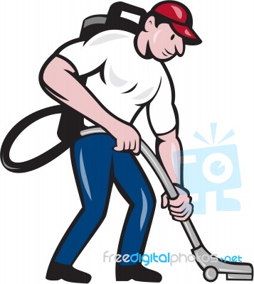 Commercial Cleaner Janitor Vacuum Cartoon Stock Image