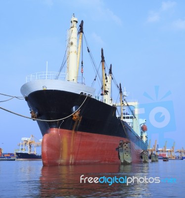 Commercial Container Ship Floating On River Port Use For Import Stock Photo