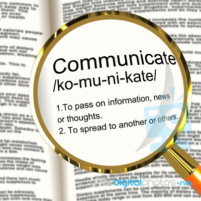 Communicate Definition Magnifier Stock Image
