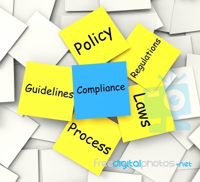 Compliance Post-it Note Shows Conforming To Regulations And Poli… Stock Image