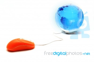 Computer Mouse And Globe Stock Photo
