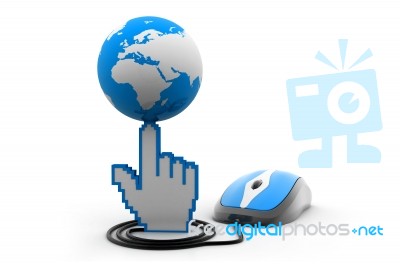 Computer Mouse Connected To A Globe Stock Image