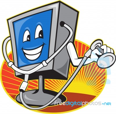 Computer Tv Monitor With Doctor Stethoscope Stock Image
