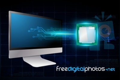 Computer With Electronic Circuit Board Processor Stock Image
